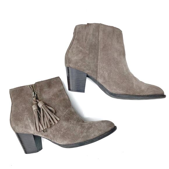 Vionic Shoes - Vionic Madeline Bootie Taupe Suede Comfort Arch Support Zip Ankle Boots  Western